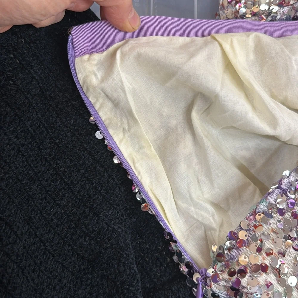 NWT J. Crew Skirt MINI faux wrap skirt silver purple‎ sequins side zipper Tag:6